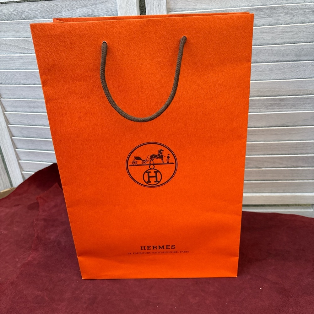 Orange Hermes Paper Shopping Bag with Logo